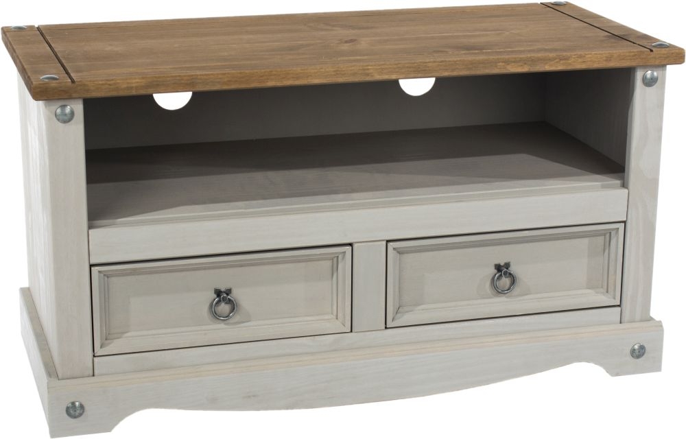 Product photograph of Corona Grey Mexican Pine Flat Screen Tv Unit from Choice Furniture Superstore.